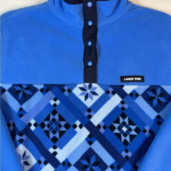 Lands End Women's 3/4 Snap-up Pullover Fleece Blue Size XL - Picture 2 of 9